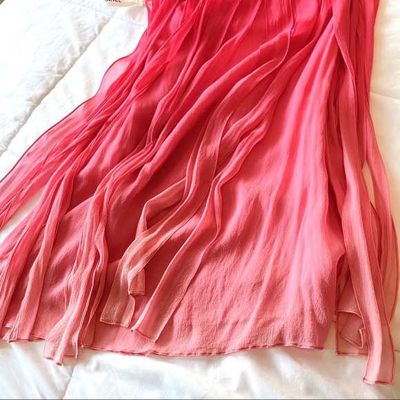 BCBG 100% Silk Ombre Pink Sheer Mini Strapless Corset Dress Ruffles Y2K - Picture 8 of 15